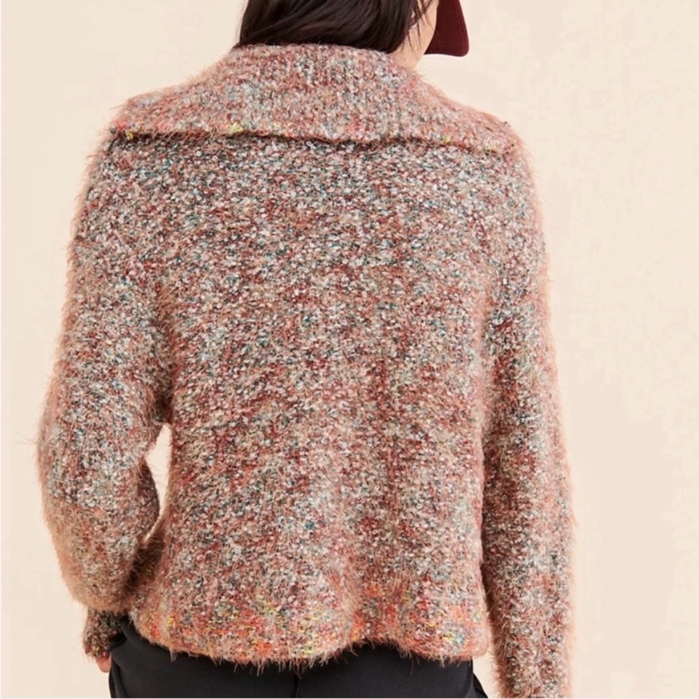 Free People Stellar Knit Pullover Sweater‎ EUC Med Blue Green Brown Eyelash Knit - Picture 4 of 16